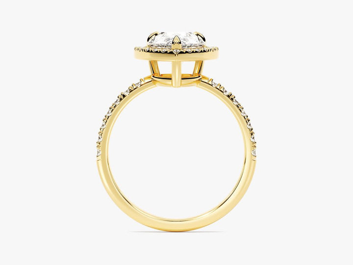 IGI certified pear cut diamond in pave engagement ring setting