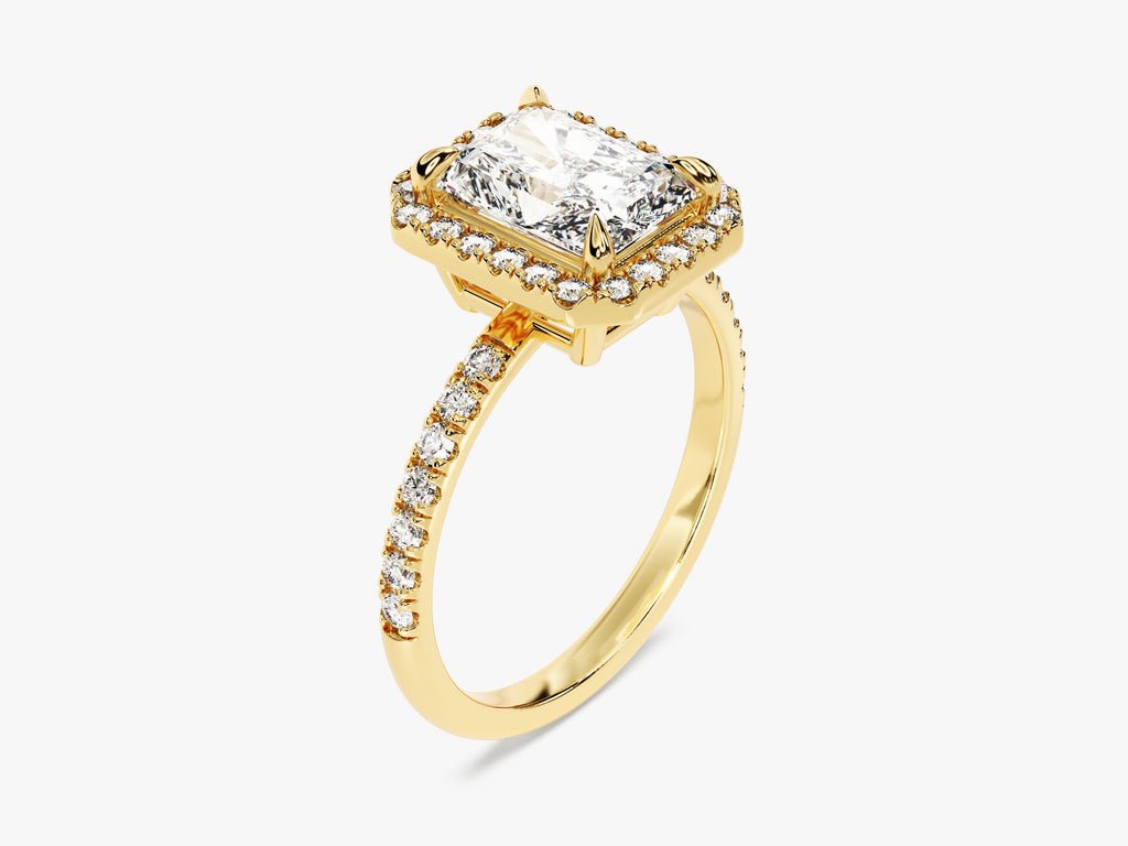 Radiant pave engagement ring offered in gold and platinum