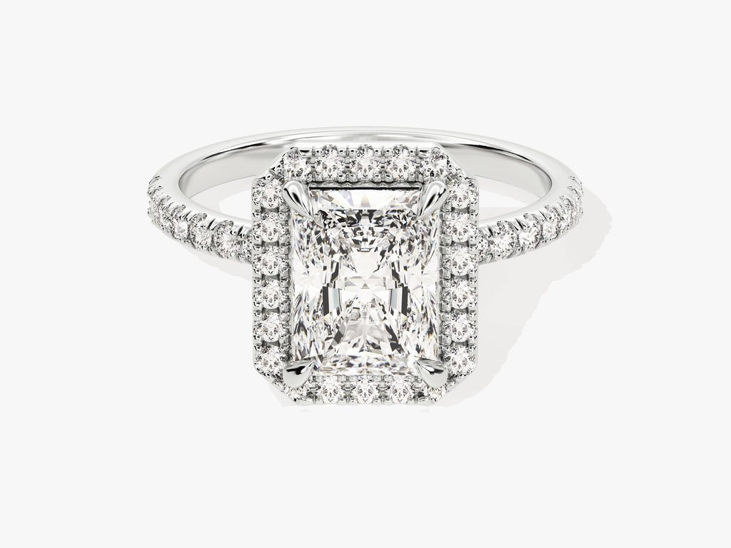 Radiant pave ring set with an IGI graded diamond