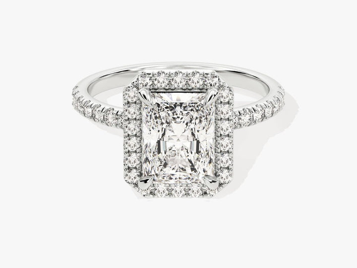 Radiant pave ring set with an IGI graded diamond