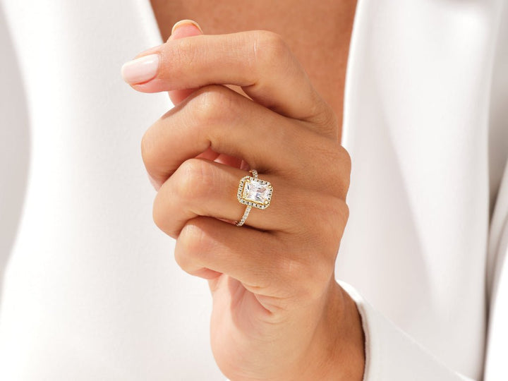 Radiant pave diamond ring presented in signature gift packaging