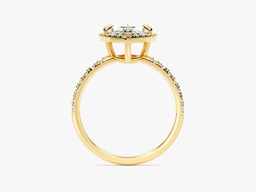 Marquise cut pave engagement ring shown in real-life wear