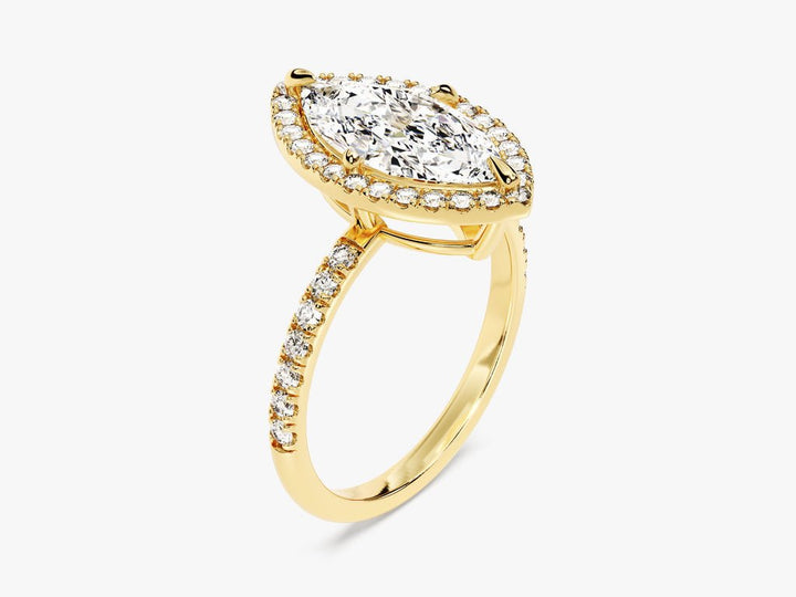 Lifestyle shot of marquise pave diamond ring on hand