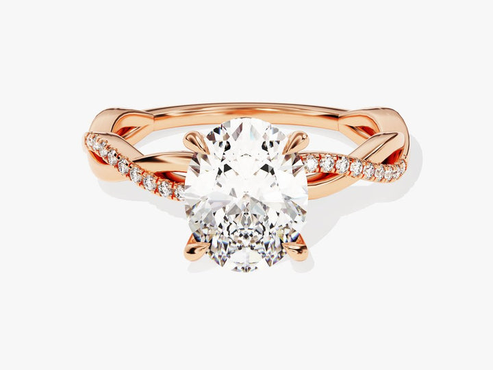 IGI certified oval cut diamond in pave engagement ring setting