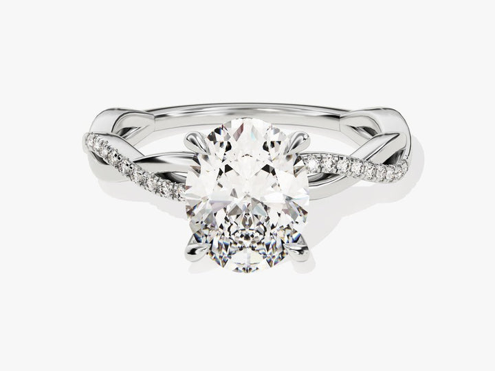 Oval cut pave engagement ring with IGI certified center diamond