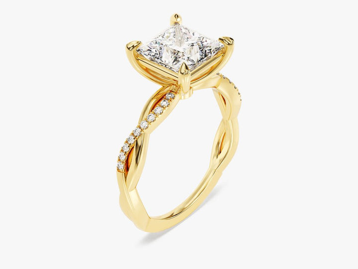 Princess pave engagement ring close-up showing high clarity diamond clarity