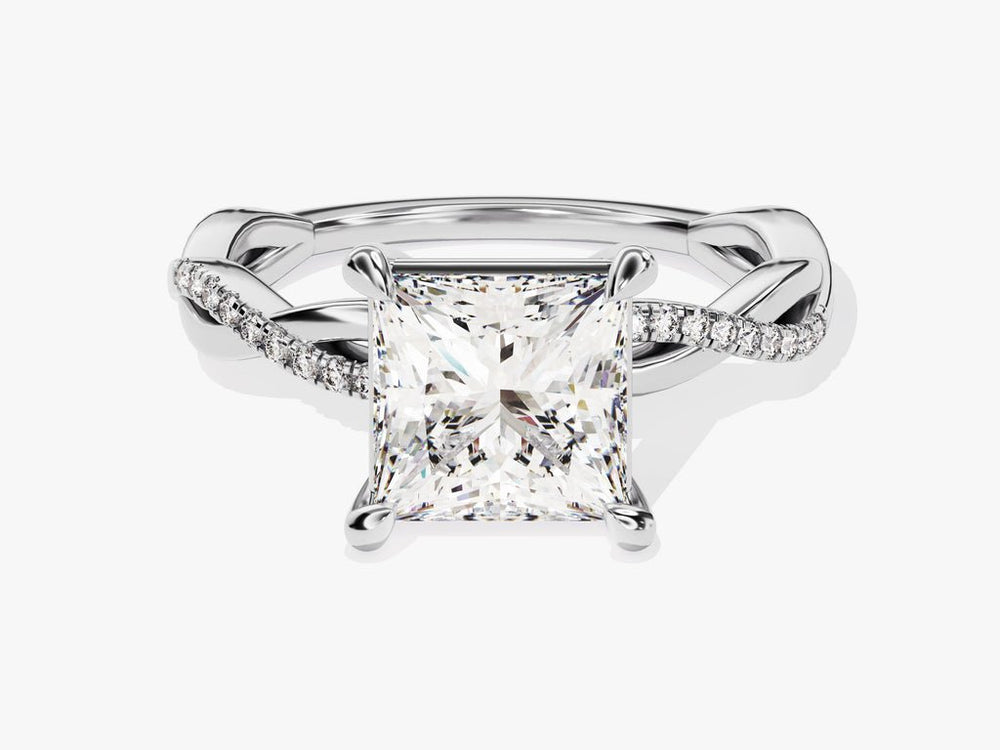 Top-down view of princess cut pave engagement ring