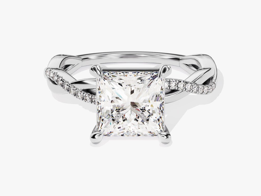 Top-down view of princess cut pave engagement ring