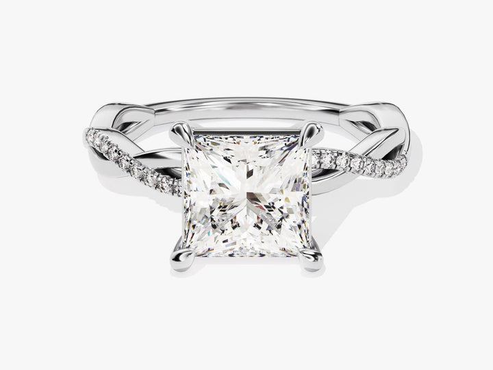 Top-down view of princess cut pave engagement ring