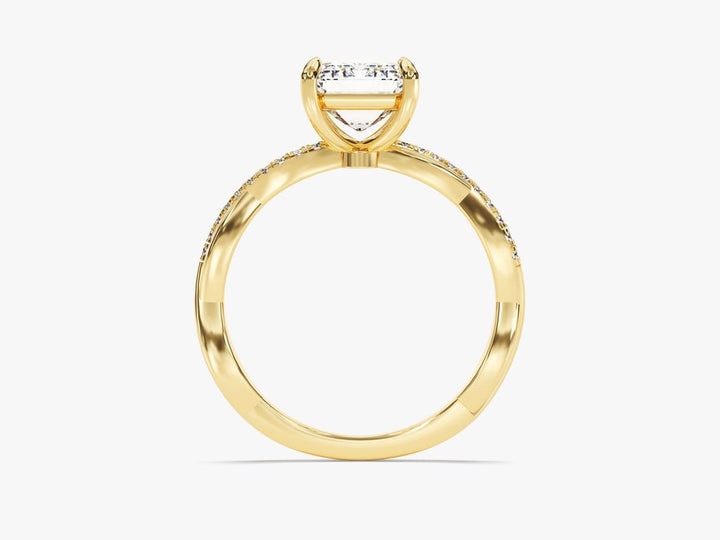 Emerald cut diamond ring worn on hand