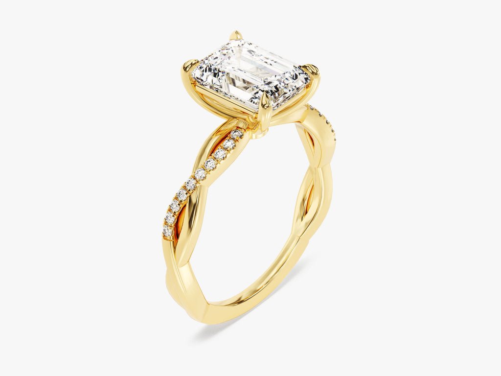 Emerald solitaire lab grown diamond ring fitted on finger