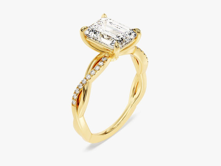 Emerald solitaire lab grown diamond ring fitted on finger