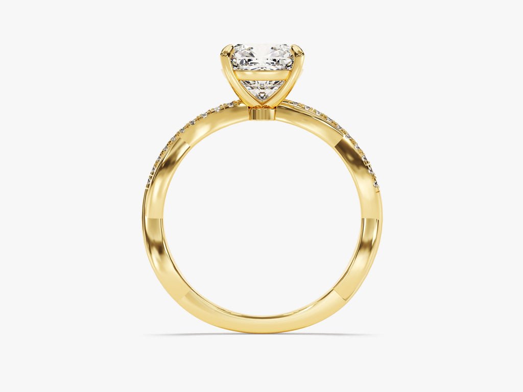 Profile view of cushion cut solitaire engagement ring band