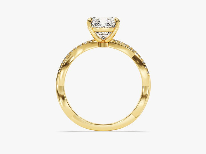 Profile view of cushion cut solitaire engagement ring band