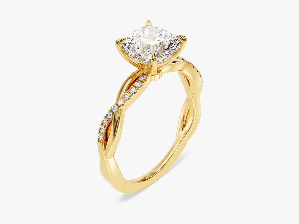Cushion solitaire engagement ring viewed from the side