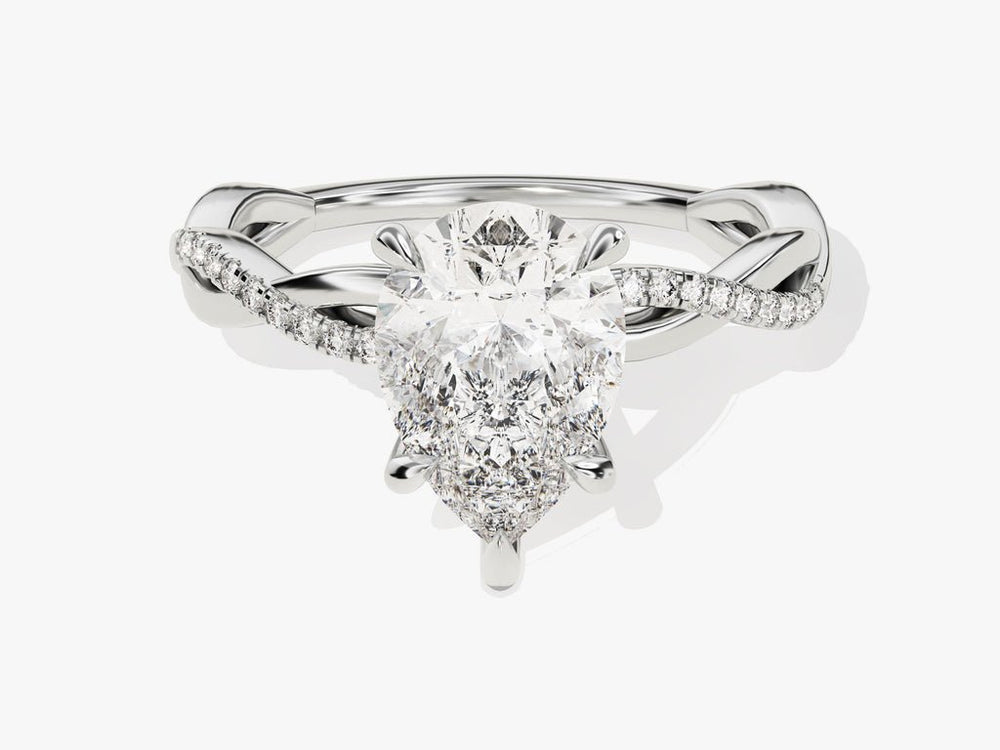 Pear pave lab grown diamond ring side profile in gold setting