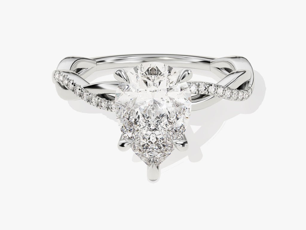 Pear pave lab grown diamond ring side profile in gold setting