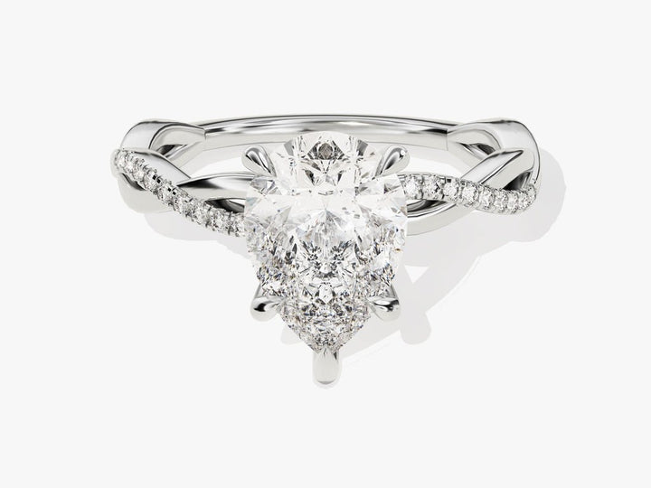 Pear pave lab grown diamond ring side profile in gold setting