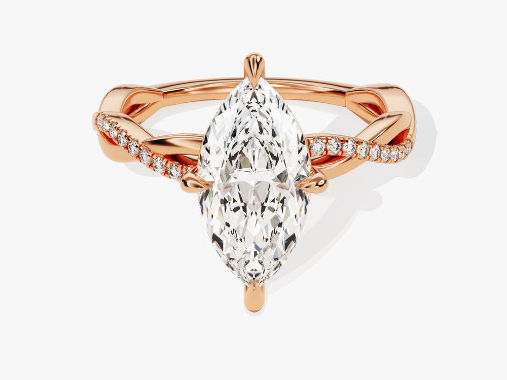 Profile view of marquise cut pave engagement ring band