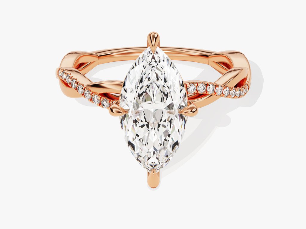 Profile view of marquise cut pave engagement ring band