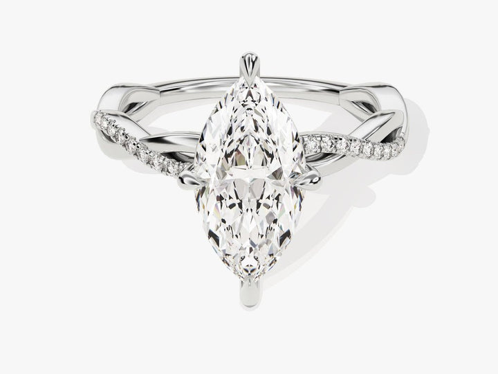 Marquise pave engagement ring viewed from the side