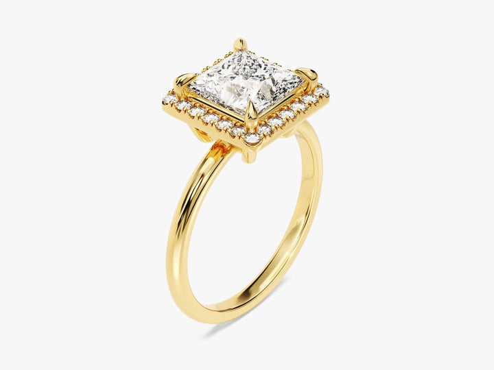 Princess halo diamond ring presented in signature gift packaging