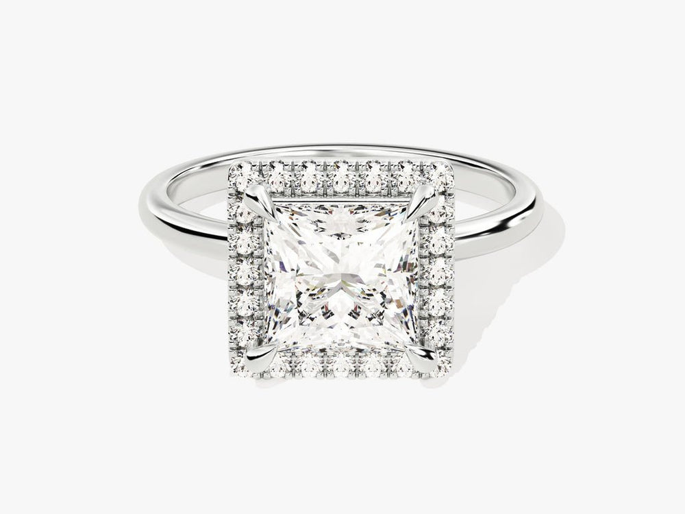 Princess halo diamond engagement ring available in multiple metals