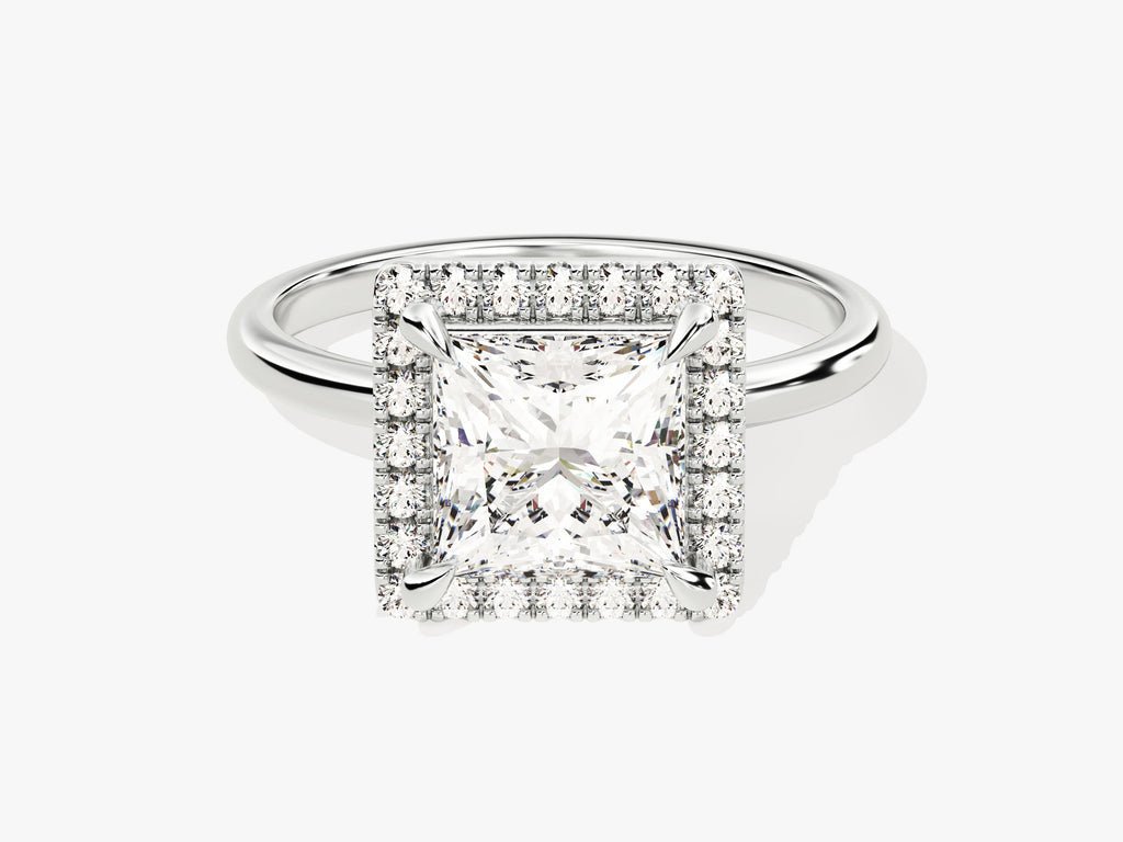 Princess halo diamond engagement ring available in multiple metals