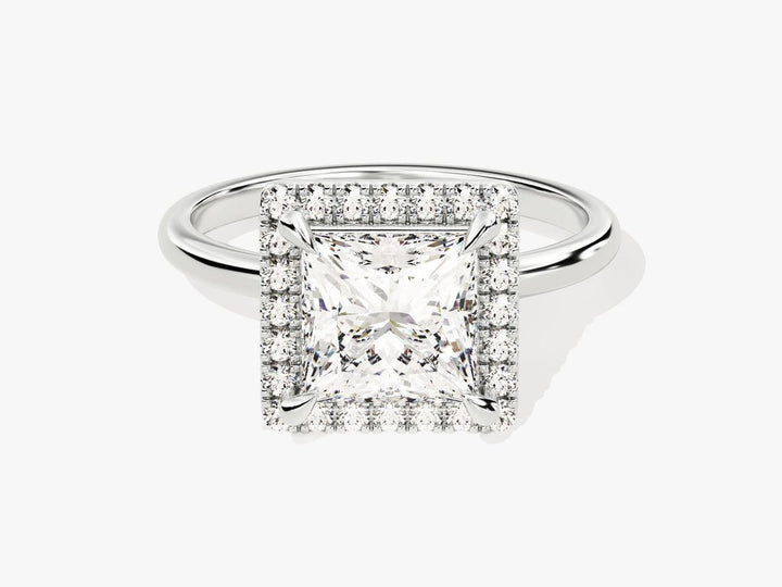 Princess halo diamond engagement ring available in multiple metals