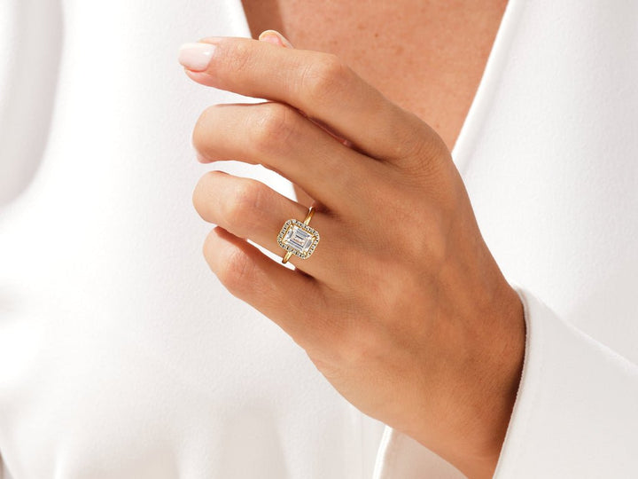 Shop emerald cut halo lab grown diamond engagement ring online