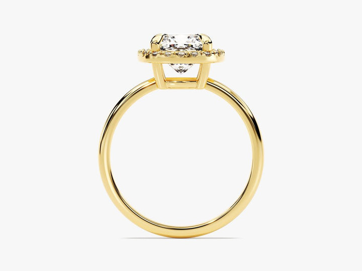 Cushion cut halo engagement ring with IGI certified center diamond