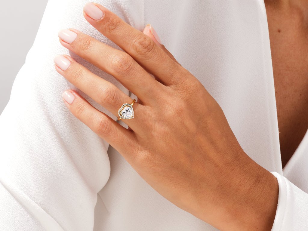Heart halo engagement ring with certified lab grown diamond