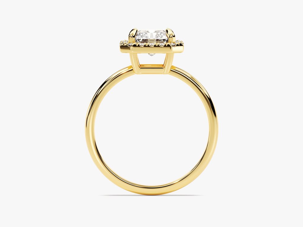 Lifestyle shot of radiant halo diamond ring on hand