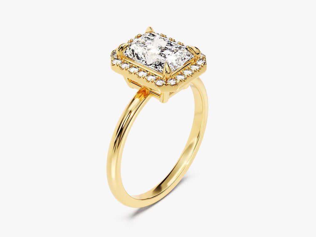 Radiant cut halo engagement ring with IGI certified center diamond
