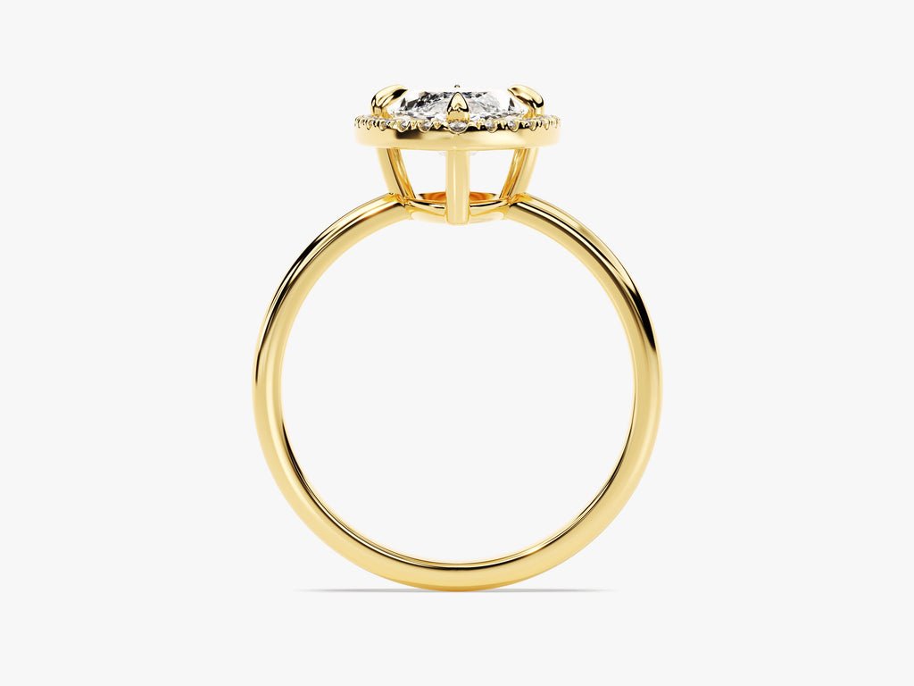 Marquise halo engagement ring photographed in natural light