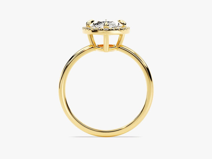 Marquise halo engagement ring photographed in natural light