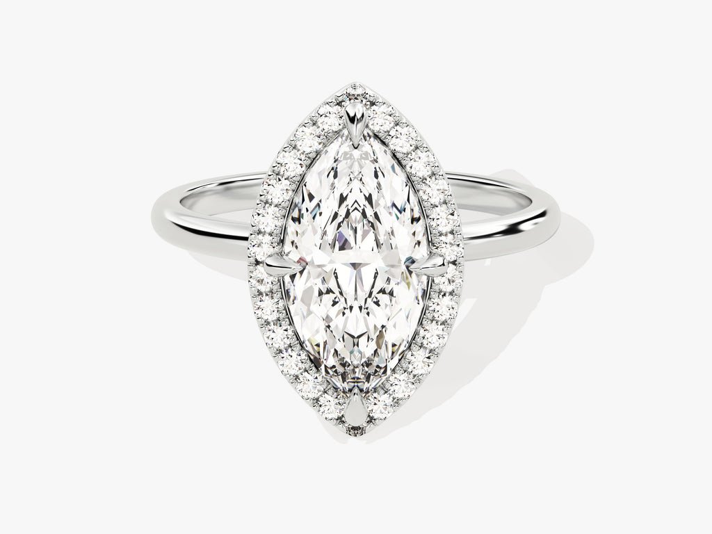Handcrafted marquise cut halo lab grown diamond engagement ring