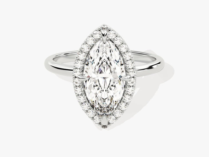 Handcrafted marquise cut halo lab grown diamond engagement ring