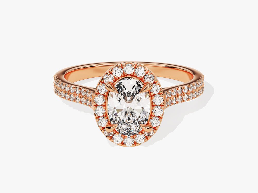 Oval pave engagement ring with certified lab grown diamond