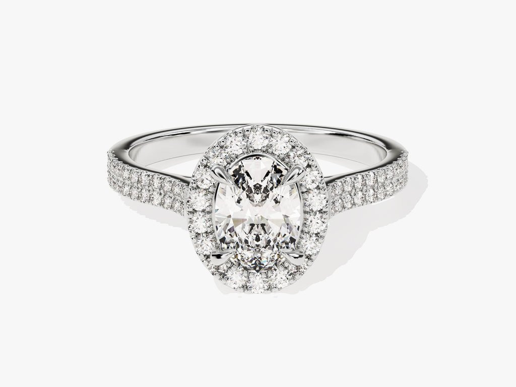 IGI certified oval cut diamond in pave engagement ring setting