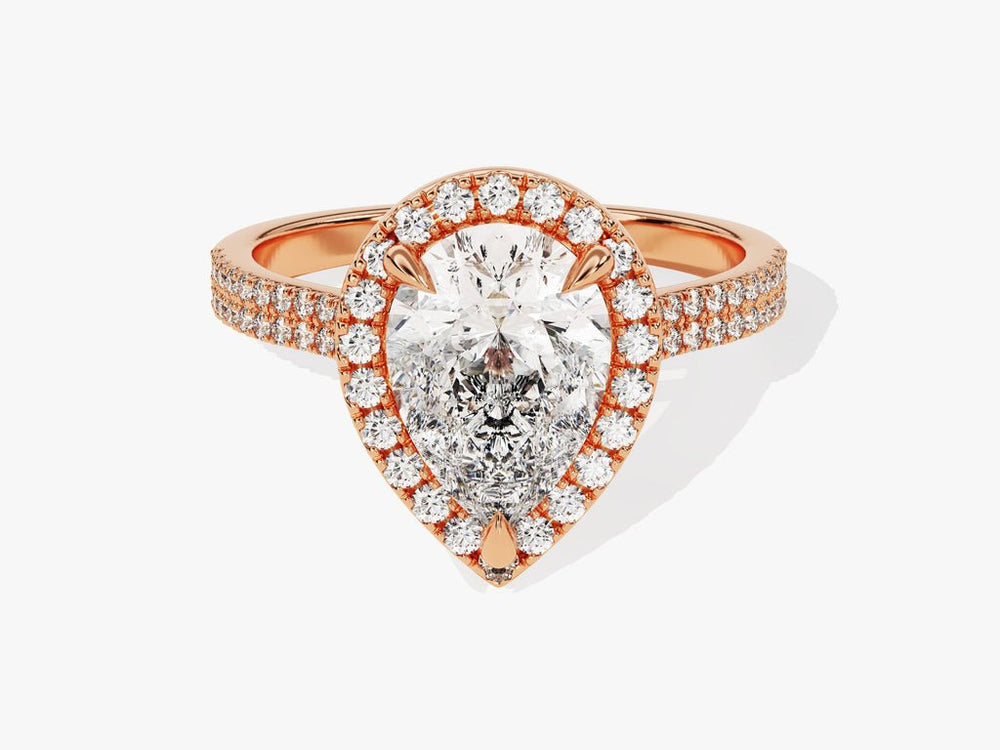 Side angle of pear pave diamond engagement ring