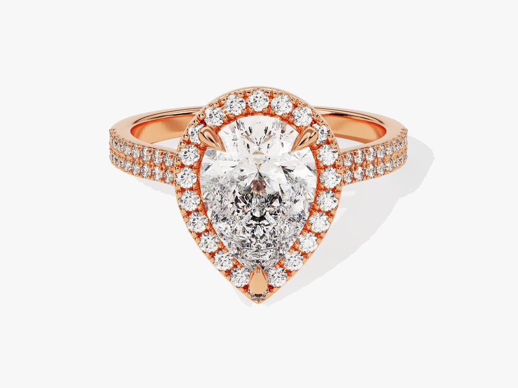 Side angle of pear pave diamond engagement ring