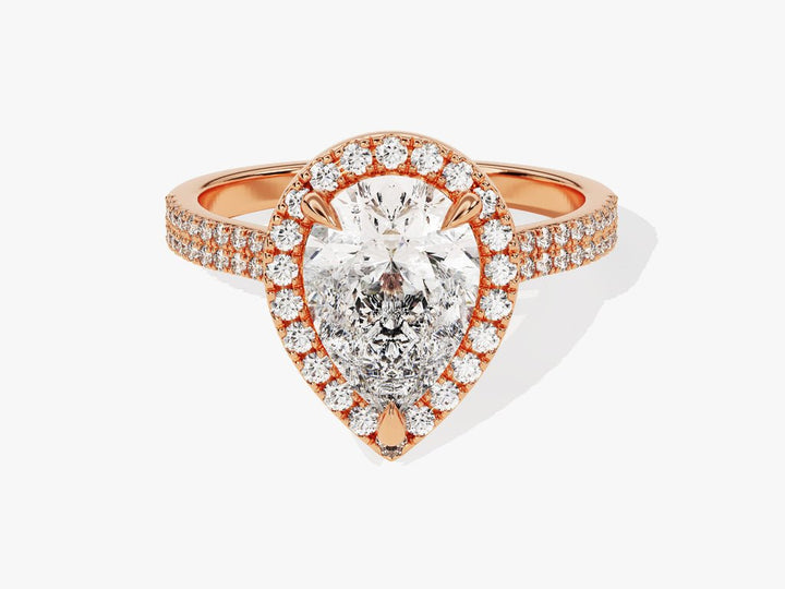 Side angle of pear pave diamond engagement ring