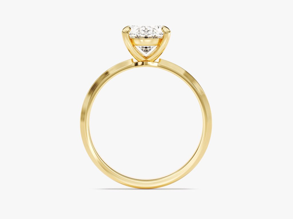 Side angle of oval solitaire diamond engagement ring