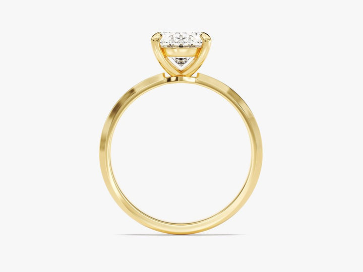 Side angle of oval solitaire diamond engagement ring