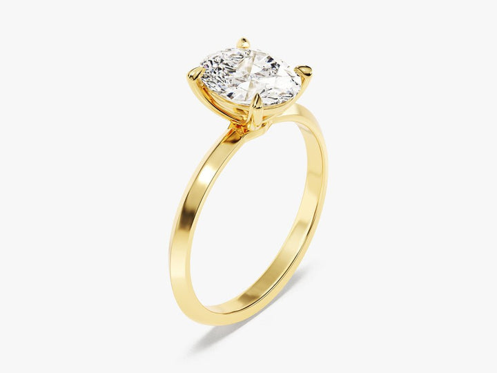 Profile view of oval cut solitaire engagement ring band