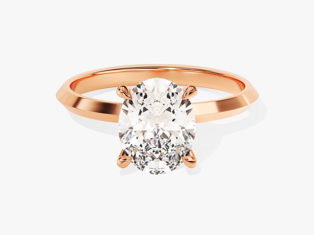 Oval solitaire lab grown diamond ring side profile in gold setting