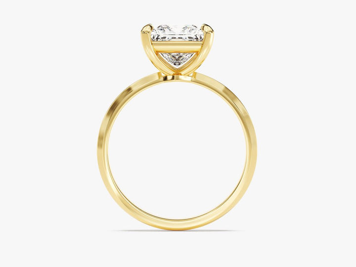 Fine craftsmanship detail on princess solitaire engagement ring