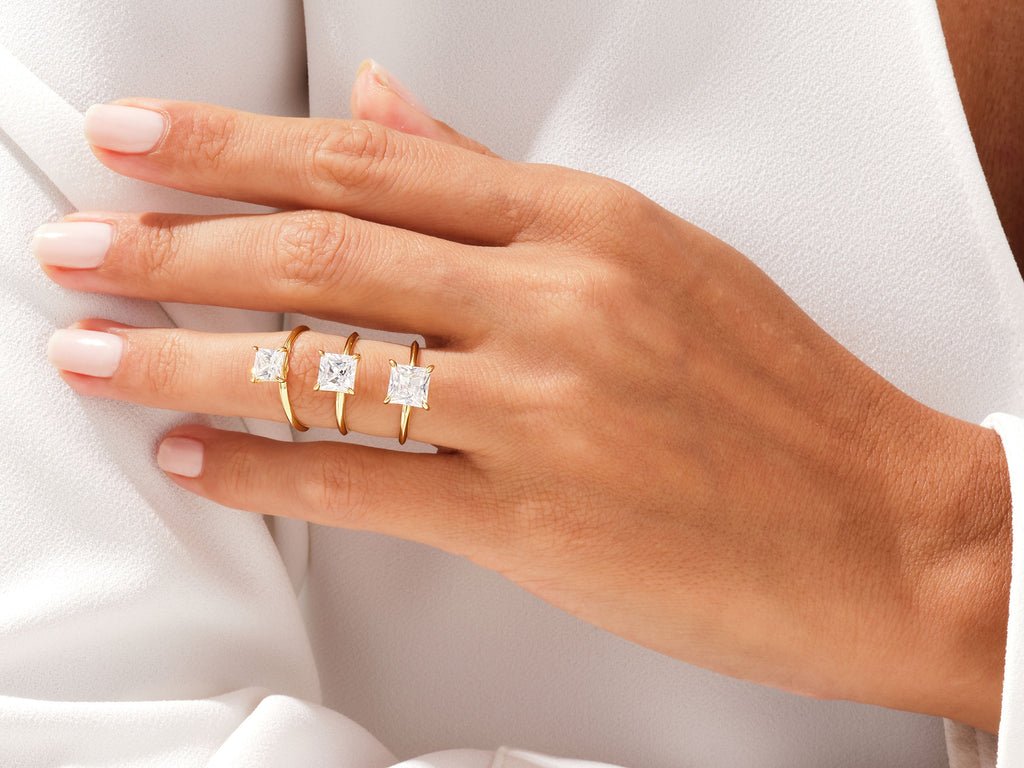 Handcrafted princess cut solitaire lab grown diamond engagement ring