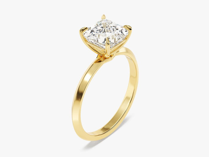 Asscher solitaire engagement ring photographed in natural light